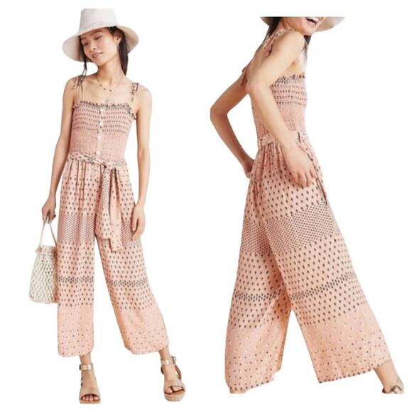 Faithfull the Brand X Anthropologie Jumpsuit Maille Floral Wide Leg Pink S - Picture 1 of 9